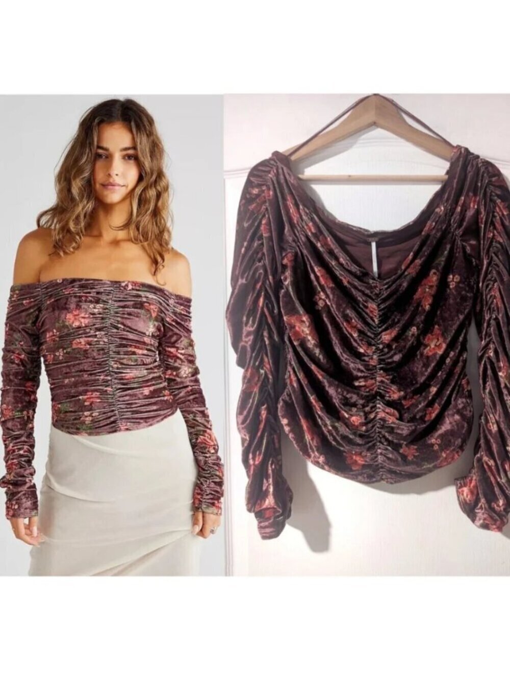 NEW! Free People | Reina Off-the-shoulder Top In Merlot Floral